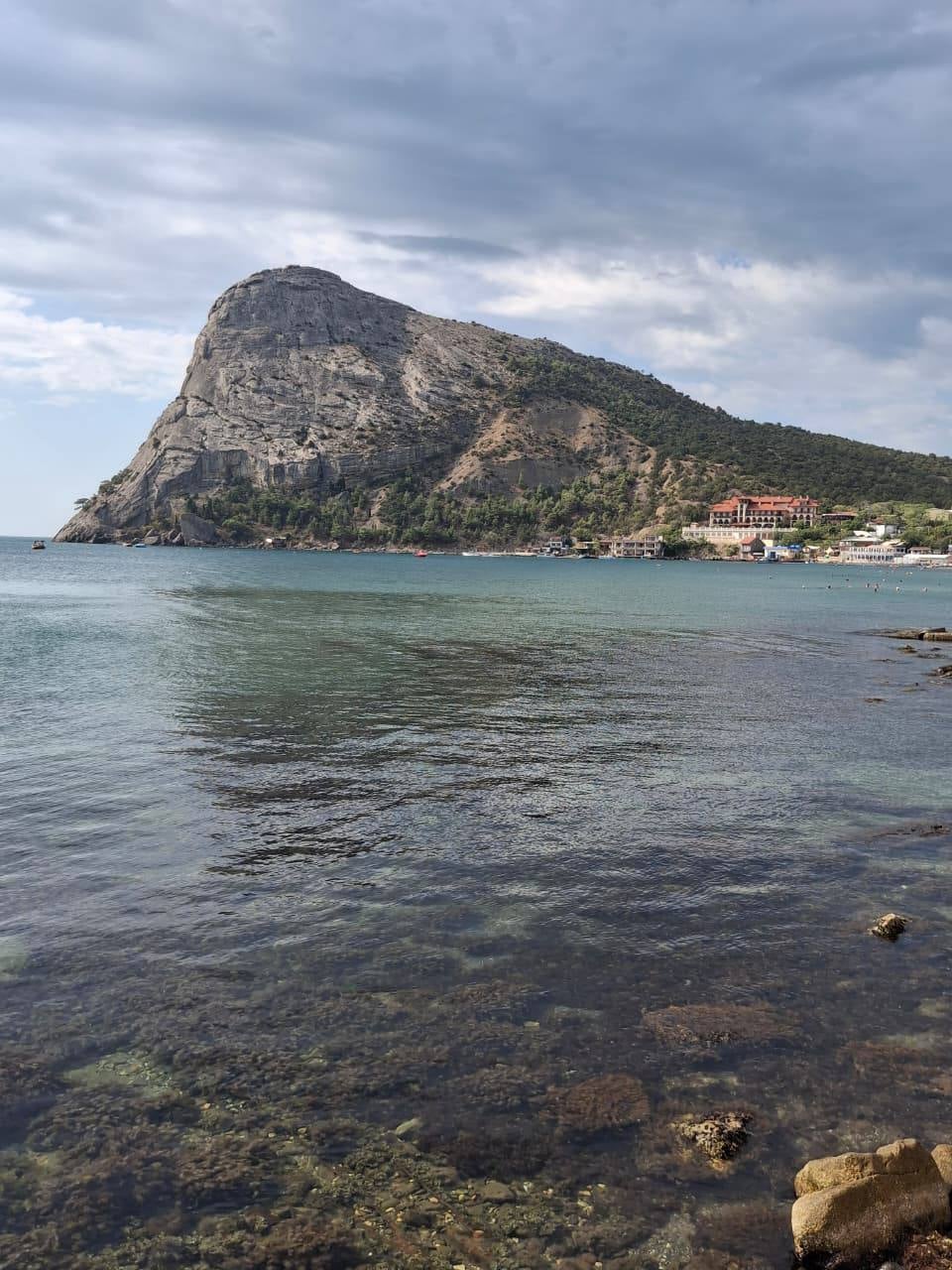 Sea cliff with a view of the village