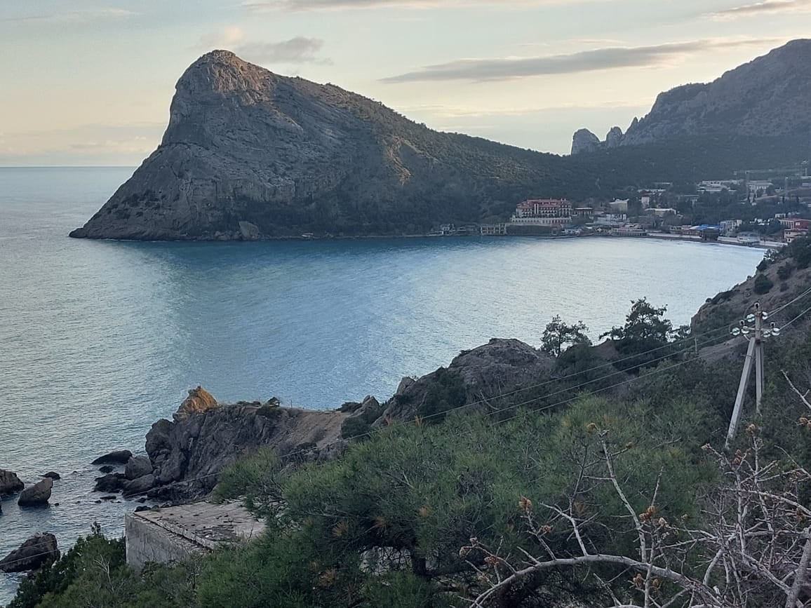 Sea cliff with a view of the village