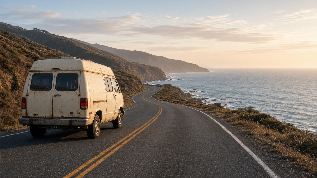 Camper by the ocean