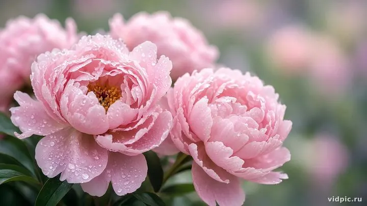 Soft pink peonies in close-up with gentle light.